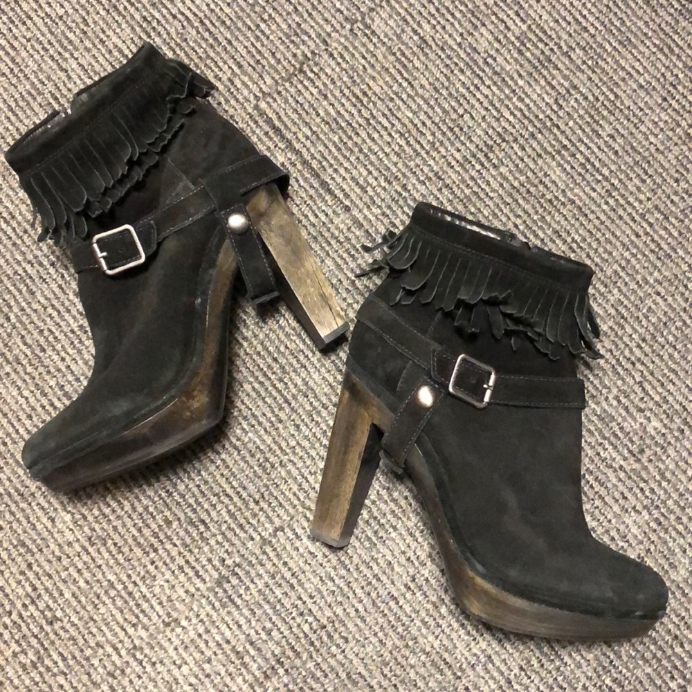 Black Suede Fringe Booties